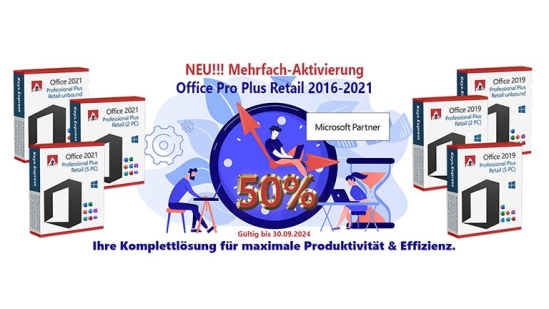 Effizienzsteigerung für Ihr Unternehmen: Jetzt mit Mehrfach-Aktivierung von Office Pro Plus Retail 2016-2019-2021