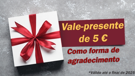 Voucher de € 5 como agradecimento - válido durante todo o ano de 2025!