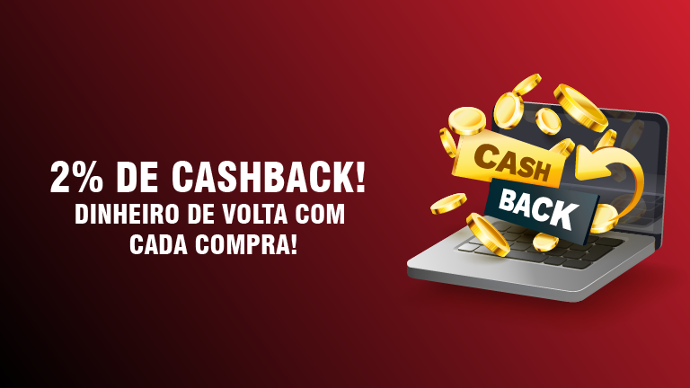 De agora em diante, 2% de cashback para cada compra conosco!